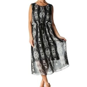 Kenneth Cole New York Black White Geometric Print Sleeveless Maxi Dress XS